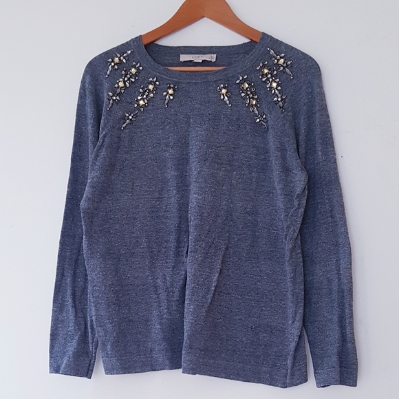 LOFT Gray & Jewelled Pullover Sweater - Picture 2 of 10